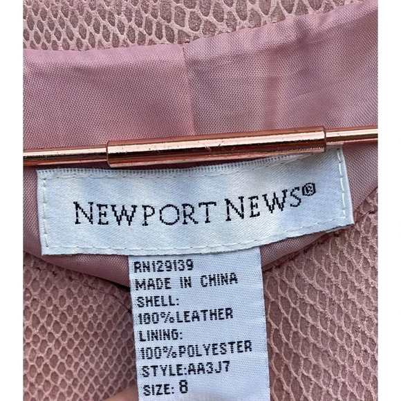 Newport News Womens Open Front Scallop Leather Blazer Jacket Soft Pink Sz 8 - Picture 13 of 14